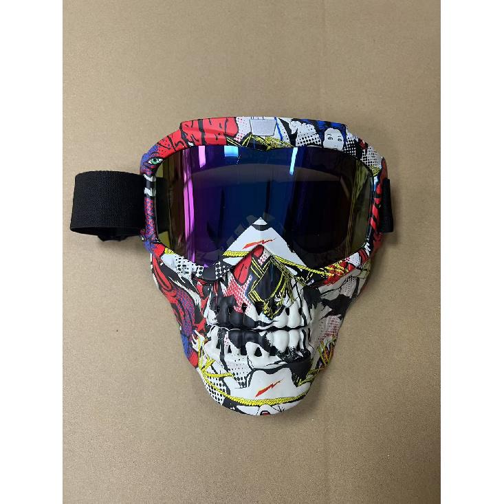 Harley KTM Cycling half-face helmet with full-face goggles, Halloween skull mask, water-transfer printed goggles, cycling mask