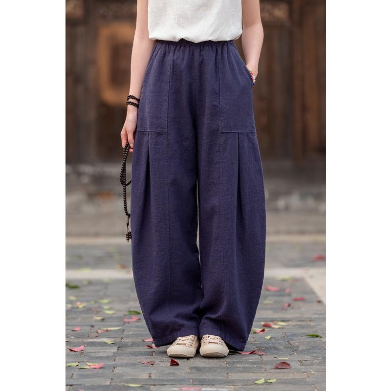 Японские свободные повседневные шаровары из хлопка и льна на весну и осень больших размеров для женщин