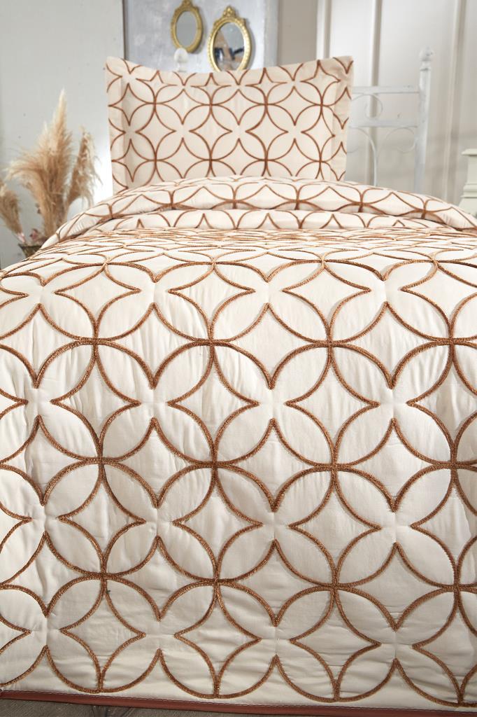 Комплект стеганого покрывала Parolin 2шт, покрывало 180х240, наволочка 50х70, одинарный размер, на шнуровке, бежевый