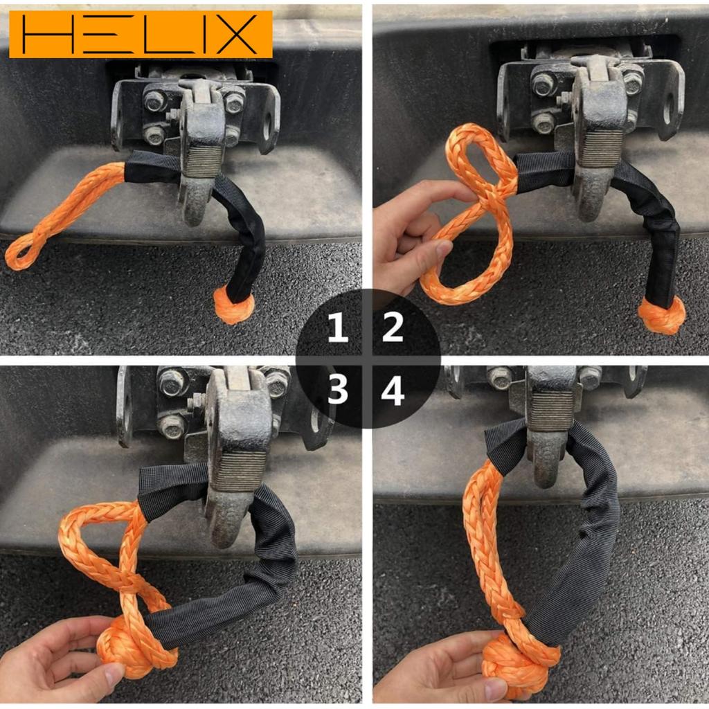 HELIX Мягкий трос-шакл, Трос-шакл, Буксировочный трос, Разрывная нагрузка 24 т, Крюк-шакл для буксировки автомобиля, Волокно, Для лебедки, 2 шт. [Параллельный импорт]