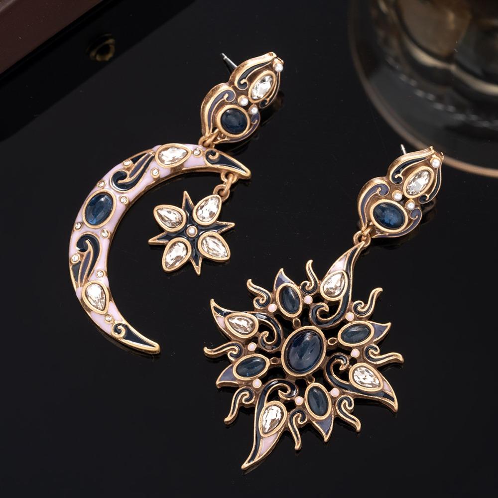 Embedded Vintage Enamel Ear Drop Asymmetric Ear Jewelry Unique Stud Earring Mom