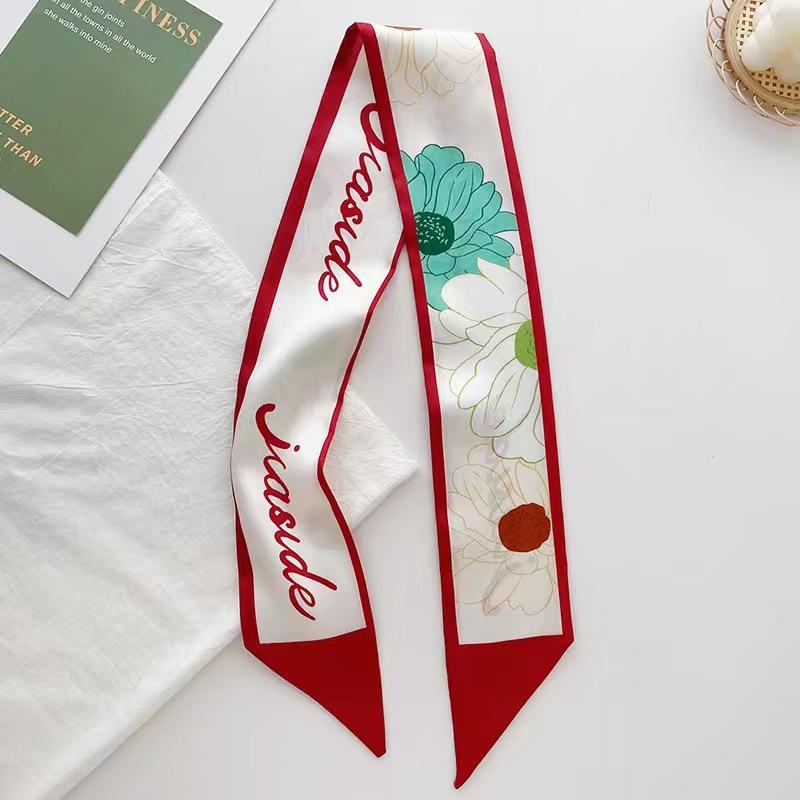 Маленький белый и нежно-зеленый шелковый шарф для женщин, тонкая лента, повязка на голову, резинка для волос, украшение для сумки, длинный