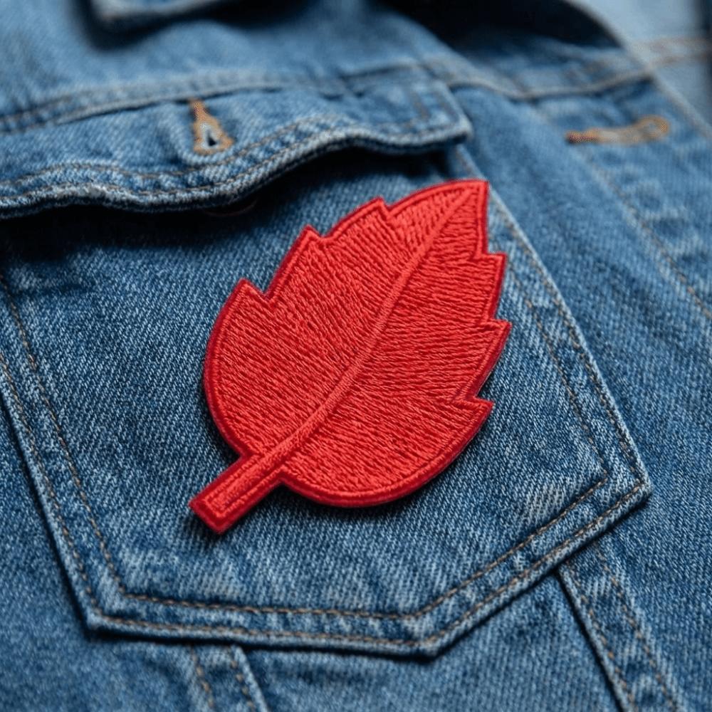 2PCS Pure Color Embroidery Leaf Stickers Adhesive Green Leaves Patch Leaf Embroidery Parches Bags