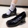 Shoes Female 2024 Mary Janes Women's High Heels Brand Dress Pumps Women Square Toe Buckle Strap Shallow Chunky Heels Shoes Women