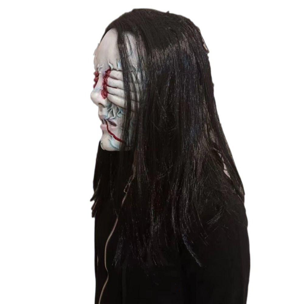 Страшная маска на Хэллоуин, маска на все лицо, жуткая маска призрака с повязкой на глаза, реалистичная креативная маска демона с длинными волосами