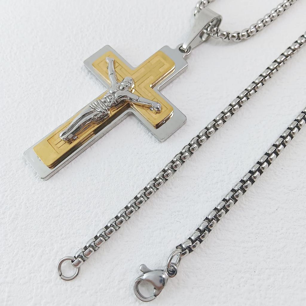 Новое плоское ожерелье из нержавеющей стали с крестом, ювелирные аксессуары