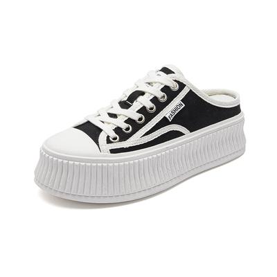 Тапочки-полутапочки Lazy Baotou, женская летняя верхняя одежда, новые дышащие парусиновые туфли, цельные, на толстой подошве, белые туфли-бублики