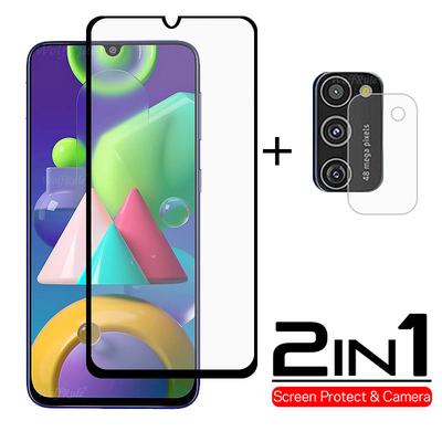 2 в 1 полноэкранное покрытие закаленное стекло + стеклянная пленка для объектива камеры защитная пленка для стекла Samsung Galaxy M21 A21S A01 A11 A31 A41 A51 A71 4G 5G M31