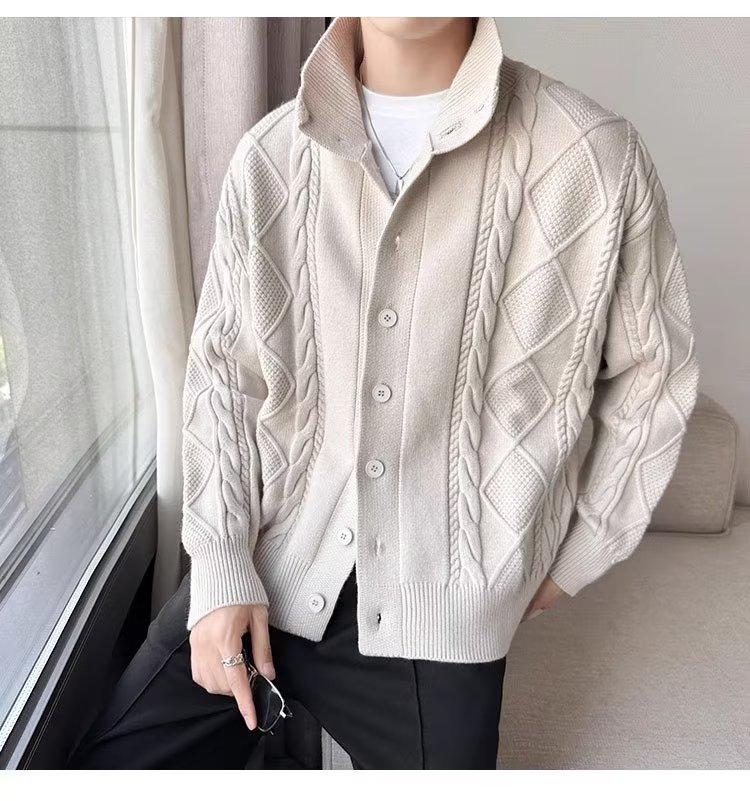 Мужской кардиган толстой вязки в корейском стиле осень/зима 2023 года — свободный крой, однотонная куртка-свитер
