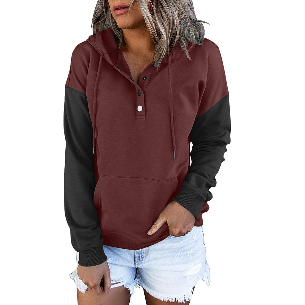 Женские пуловеры с капюшоном Топы Повседневные толстовки на пуговицах с длинным рукавом и карманом