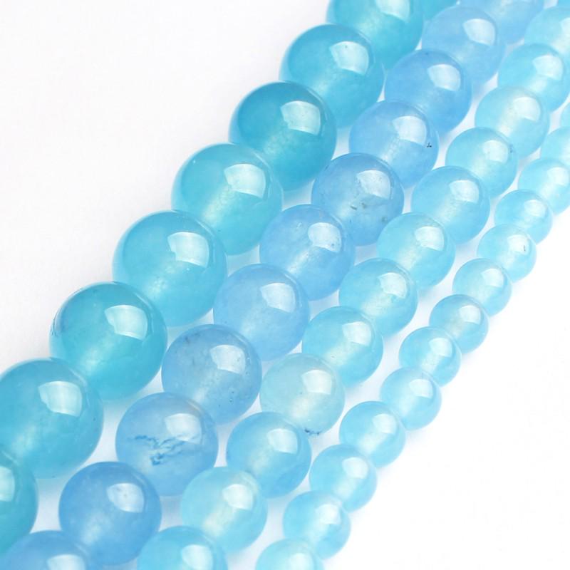 6/8/10/12 мм натуральный синий халцедоновый нефрит, круглые гладкие бусины, свободные бусины размера для самостоятельного изготовления, 15 дюймов