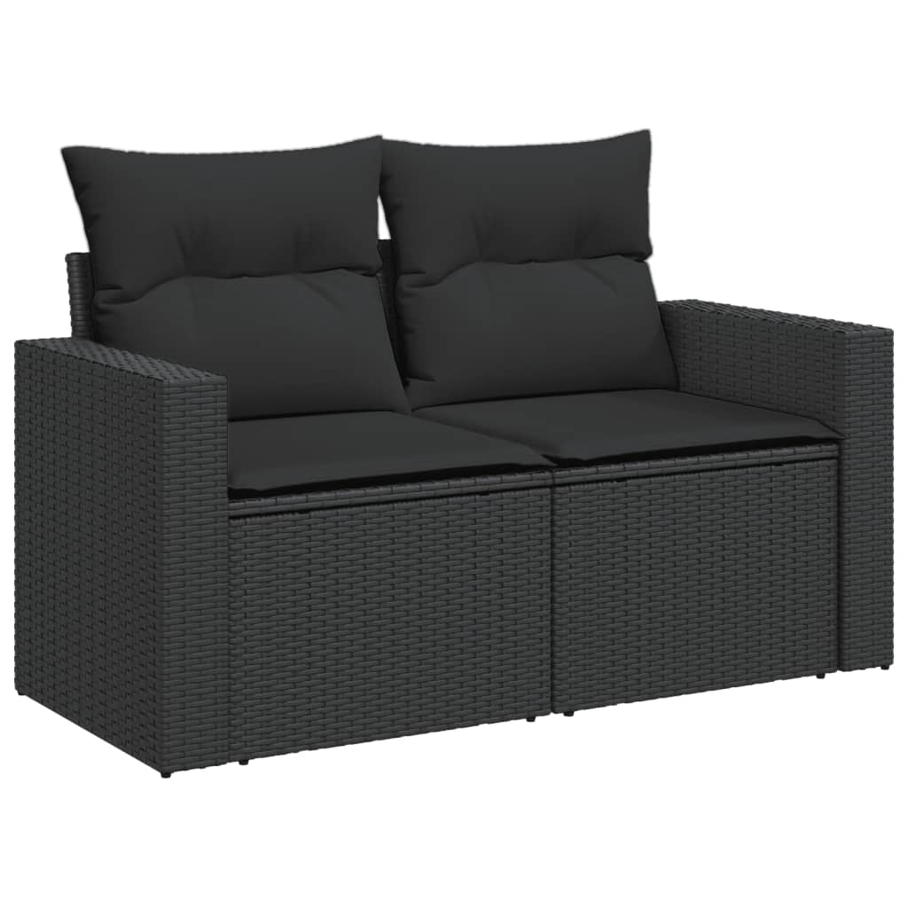 Vidaxl Sofa Ogrodowa Z Poduszkami, 2-Osobowa, Czarna, Polirattan
