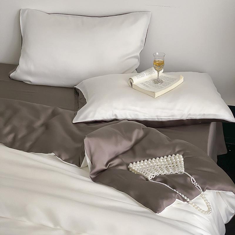 Летний однотонный комплект из четырех предметов из ледяного шелка, прохладный на ощупь, простыня, пододеяльник, комплект постельного белья из трех предметов для общежития, удобное постельное белье