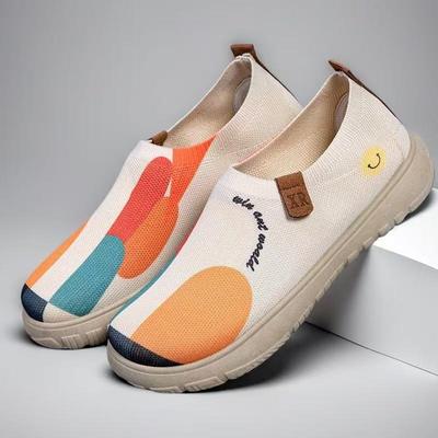 Женщина в обуви с граффити 2025 Новые повседневные туфли на толстой подошве с росписью Женские спортивные туфли на плоской подошве