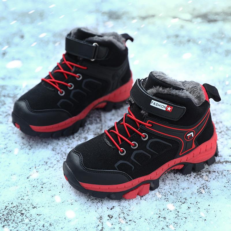 Children's Cotton Shoes Winter New Steel Claws Outdoor Hiking Shoes Outdoor Warm Boys Snow Boots Piled and Thickened Girls