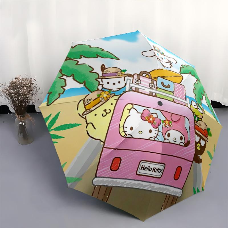 1pc Hello Kitty Auto Open Close Umbrella - Portable Three-Fold Design with 8-Bone Iron Frame, Outdoor, Gift for Fans, Travelers, Everyday Use.N048