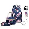 New Three-piece Printed Outdoor Backpack Korean Version of High School Student Schoolbag Multi-function Travel Backpack