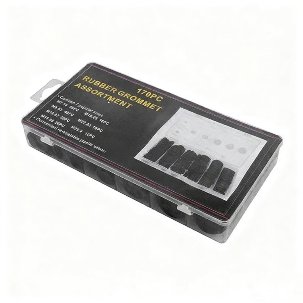 Набор из 170 черных резиновых втулок для защиты проводов