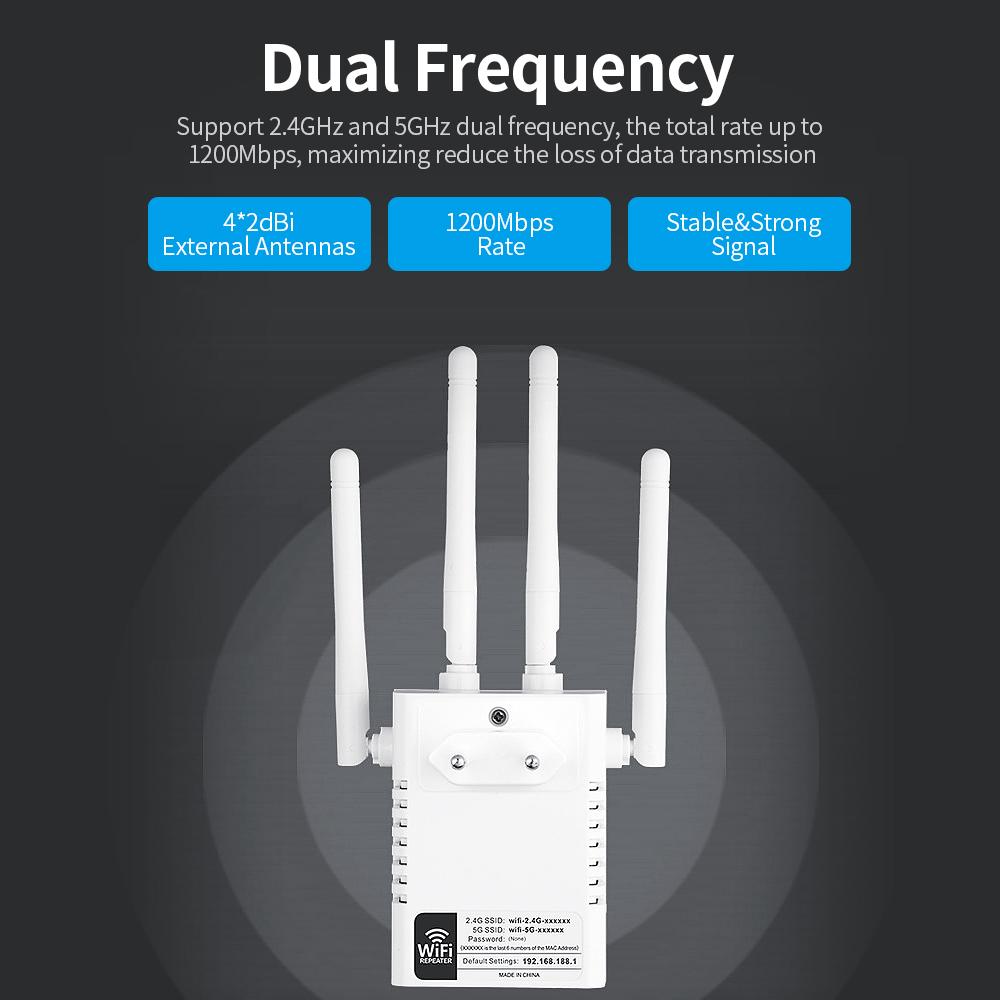 1200 Мбит/с Wi-Fi повторитель Wi-Fi усилитель сигнала 2,4 ГГц 5 ГГц двухчастотный беспроводной усилитель сигнала