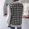 Women's Autumn and Winter V-neck Chibi Check Casual Loose Knitted Sweater Vest