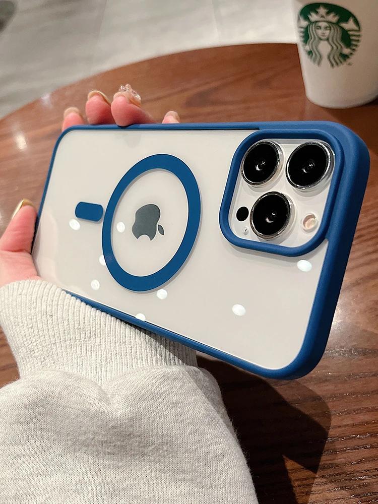 Цветной Прозрачный Магнитный Беспроводной Чехол для Зарядки Magsafe для iPhone 15 14 13 12 11 Pro Max Mini XS XR Жесткий Акриловый Чехол