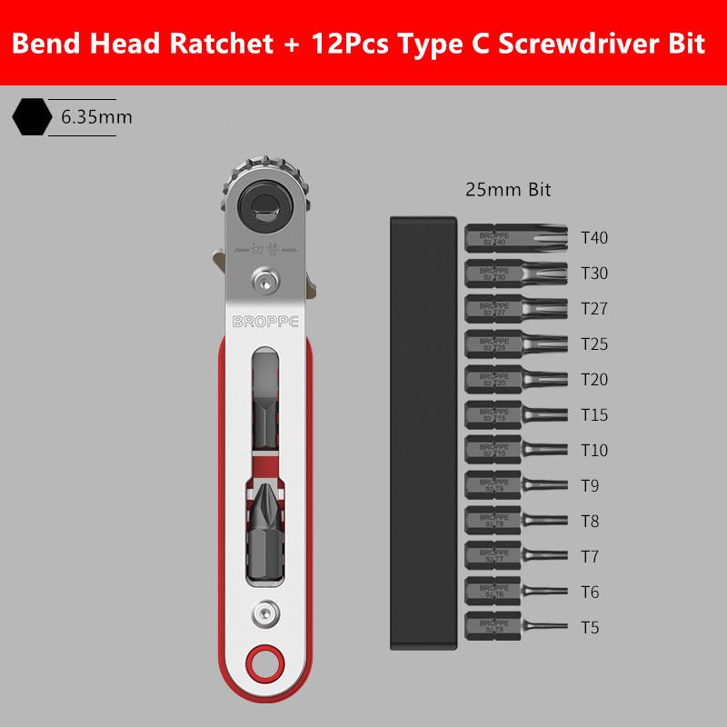 BROPPE Набор магнитных двусторонних отверток с храповым механизмом, прямоугольный 1/4 дюйма, шестигранный хвостовик, поворотная головка с трещоткой для узкого пространства, сделай сам