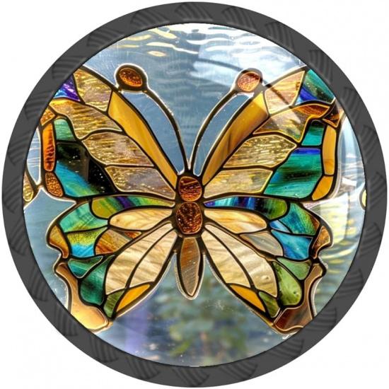 4 шт. в упаковке ручки для шкафов из цветного стекла с бабочкой, круглые ручки для ящиков из хрусталя, ручки для комодов, ящиков, ванной, кухонных шкафов, гардеробов