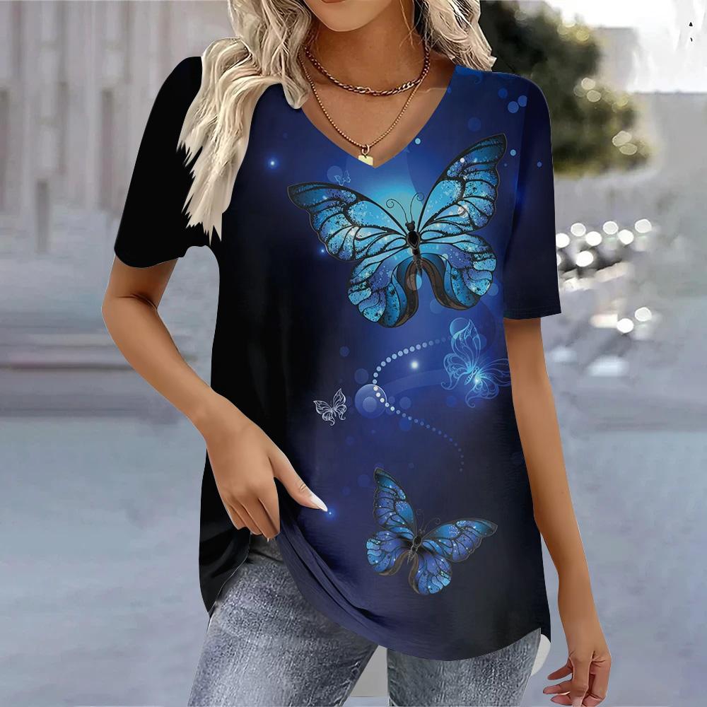 Women's Oversized V-neck T-shirt 3D Stripe Printed Tees Summer Fashion Top Blouse Female Clothing 2025 Trendy Women's T-Shirts