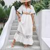 Белое Длинное Платье Женские Платья А-силуэта Vestidos V-образный вырез Короткий рукав Элегантное Сшитое Y2k Темперамент Высокая талия Однотонное Летнее