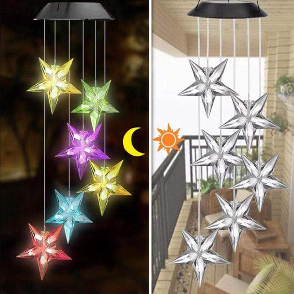 LED Solar Wind Chime Crystal Butterfly Hummingbird Colorful Lights Waterproof Outdoor Windchime Solar Light for Garden Decor