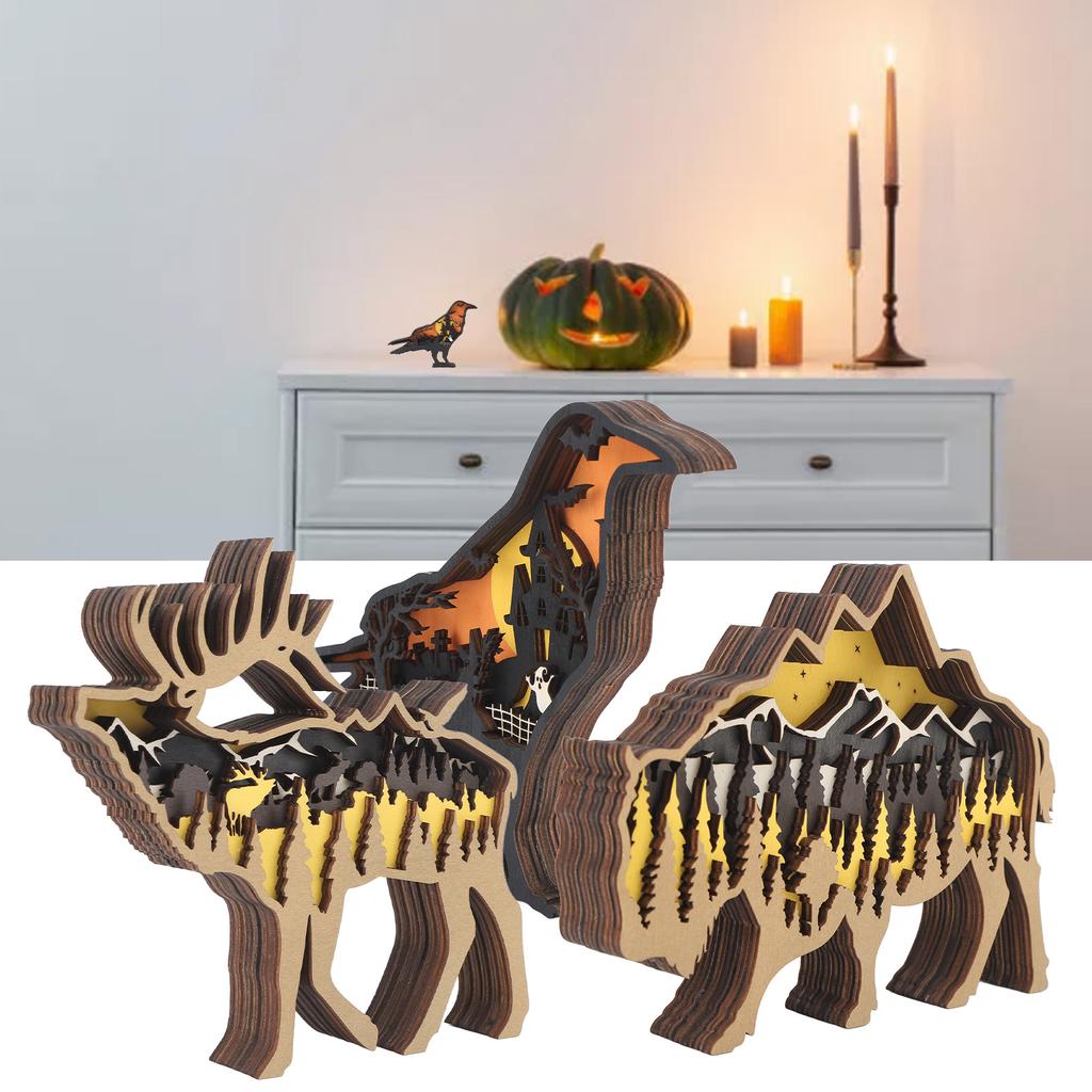 3D Woodcarving Ornament Boxwood Multilayer Handicraft Hollow Animal Desktop Decoration for Halloween