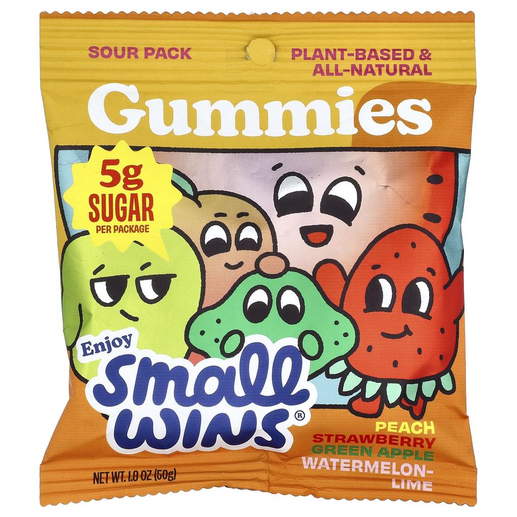Enjoy Small Wins, Gummies, Sour Packs, Peach, Strawberry, Green Apple, Watermelon-Lime, 6 Packs, 50g (1.8oz) Each