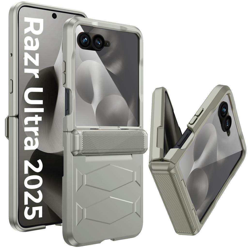 Чехол для Motorola Razr Ultra 2025 / Razr Ultra 2026 с защитой шарнира, встроенной защитой экрана, противоударный, всесторонний чехол для телефона - Розово-красный
