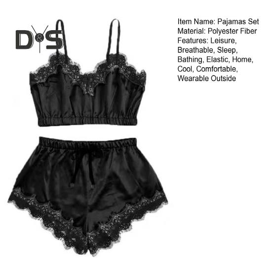 Женский пижамный комплект из 2 предметов, кружевная отделка, V-образный вырез, укороченный топ на бретельках, эластичный пояс, шорты, повседневный комплект без рукавов, домашний комплект