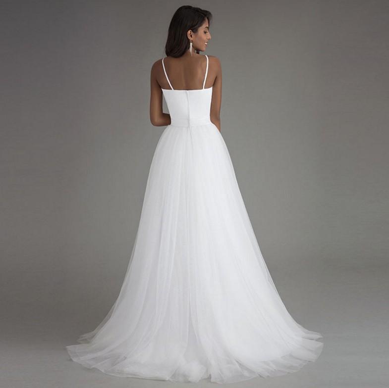 Свадебные платья на тонких бретельках Белый тюль с поясом Свадебное платье в стиле бохо Платье невесты