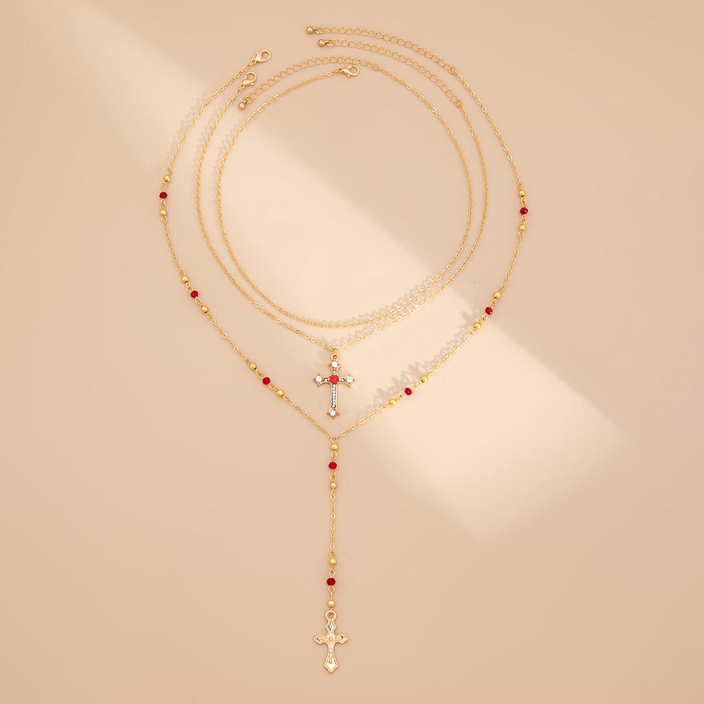 Jewelry 3-piece Set, Diamond-encrusted Cross Chain Necklace Set, Small Flower Crystal Copper-clad Iron Chain Neck Chain.