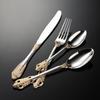 Palace Series Stainless Steel Cutlery Sets Western Food Knives Forks Spoons Teaspoon Luxury Golden Tableware Home and Kitchen