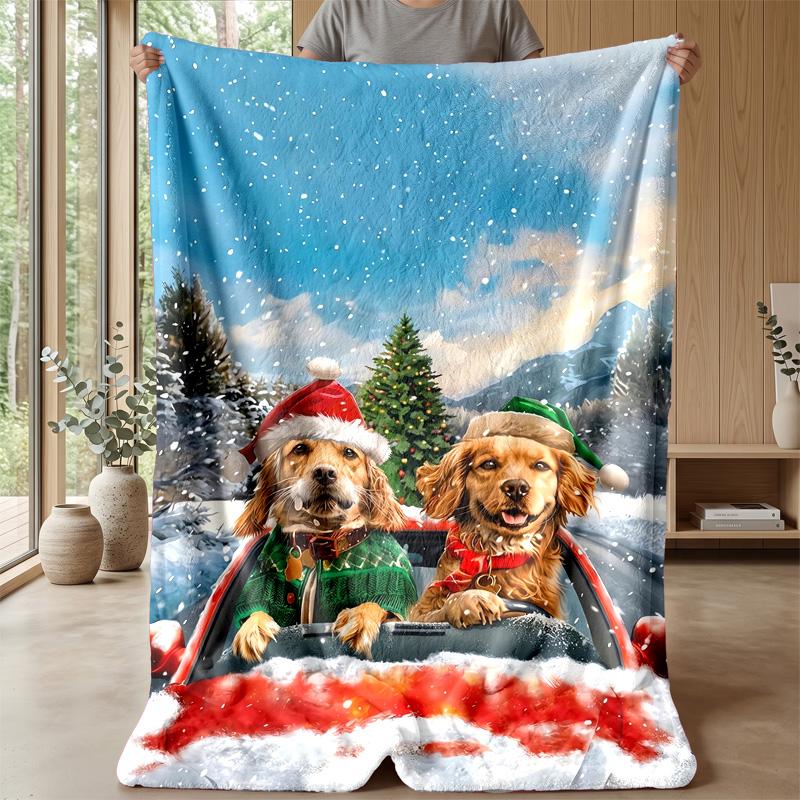 Dogs Among Flowers and Rainbow Theme blanket Lightweight Warm Flannel Blanket Decorative Throw Blanket for Home Decoration