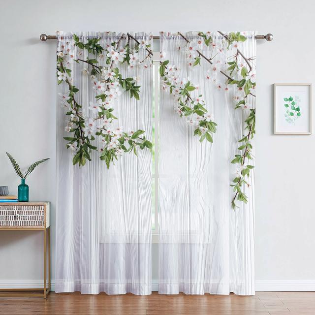 Романтические сладкие цветы и листья, винтажные прозрачные шторы из вуали с текстурой дерева для гостиной, спальни, драпировка, кухонное окно, тюлевая занавеска