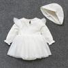Princess Baby Girl Tassel White Dress Long Sleeve Spring Autumn Lace Party Dresses + Hats