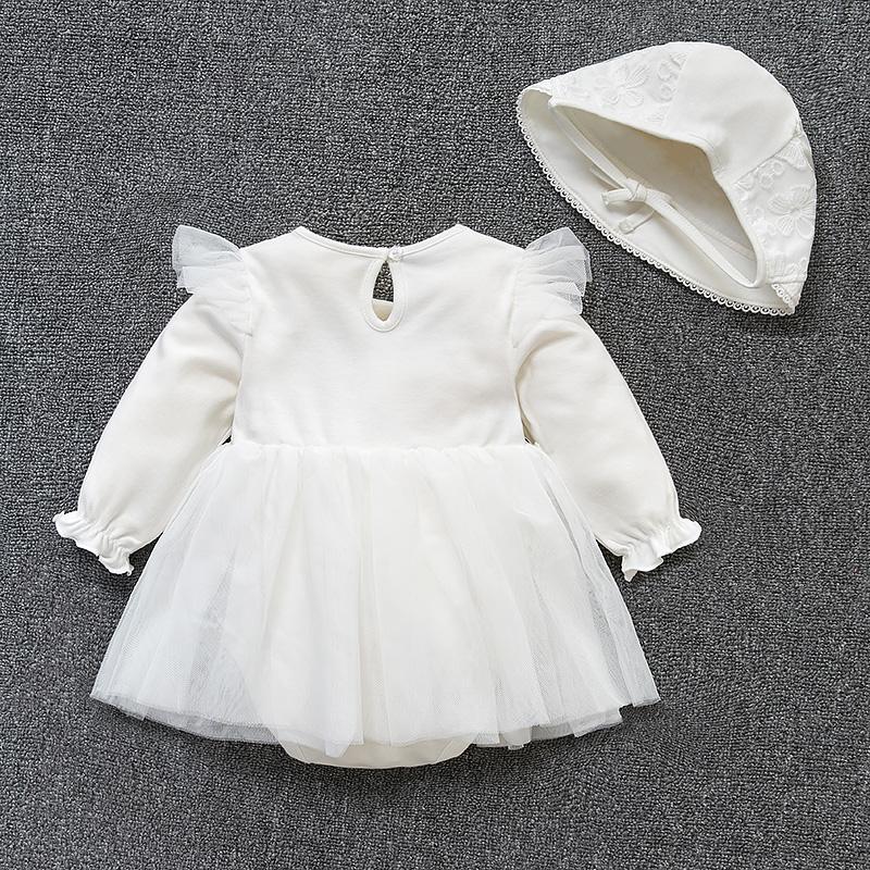 Princess Baby Girl Tassel White Dress Long Sleeve Spring Autumn Lace Party Dresses + Hats