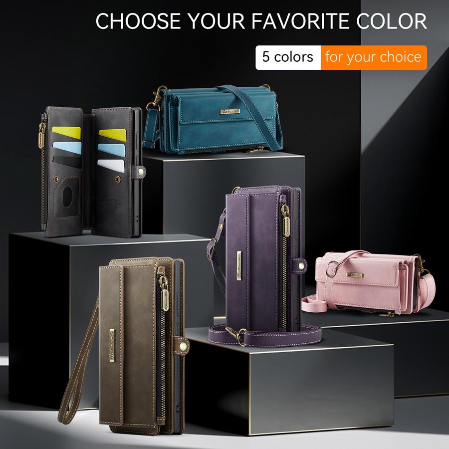 Чехол-кошелек Mega Storage RFID Blocking с 9 слотами для карт для Samsung S25 S24 S23 S22 A56 A55 A54 A53 с подставкой, магнитной застежкой-молнией и 2 ремнями