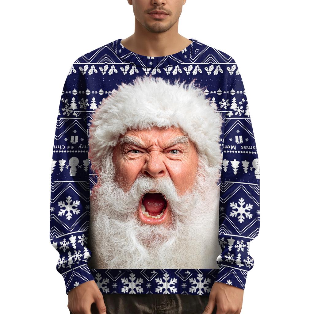 Мужской рождественский свитер с принтованным воротником