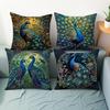 4 Pack Teal Gold Peacock Pillow Covers Double Sided Print Floral Cushion Cases Boho Home Decor For Sofa Bedroom