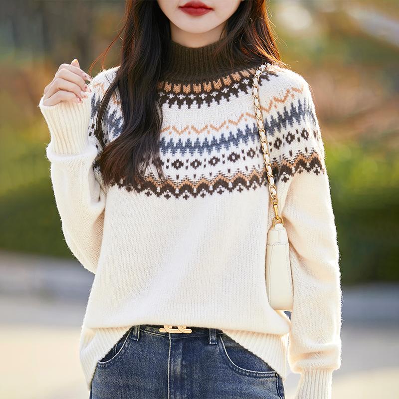 Women's Cashmere Sweater Qinghe Cashmere 30% Cashmere 70% Wool Autumn and Winter Cashmere Pullover Soft and Warm