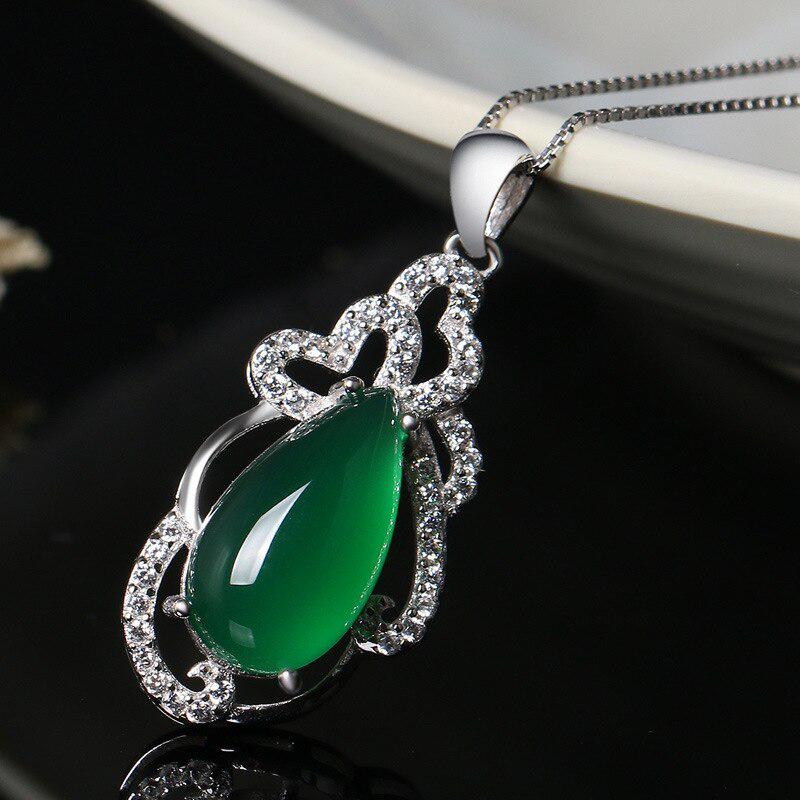 Женское ожерелье из стерлингового серебра 925 пробы с каплей воды, изумрудный циркониевый кулон для свадебной вечеринки, ювелирные изделия