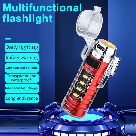 Multifunction Flashlight Life Waterproof Type-C Rechargeable Super Bright Portable Outdoor Fishing Hiking Camping Mini Igniter LED Torch