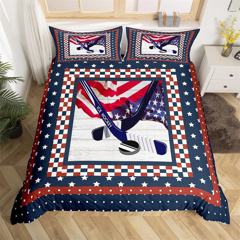 Ice Hockey Duvet Cover Hockey Player Bedding Set Winter Sports Event Comforter Cover Twin Full For Kids Boys Girls Bedroom Decor