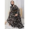 Lesa Floral Straw Belt Hijab Dress - Black