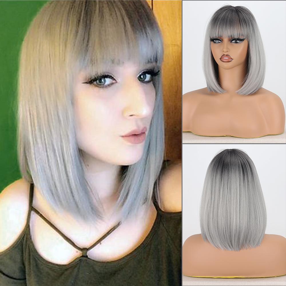 MISS WIG Женский короткий прямой фиолетовый парик до плеч с челкой из синтетического волокна, натуральный прямой парик Боб для косплея